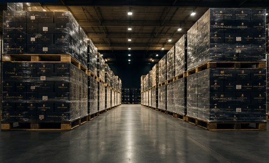 Champagne trading Europe stock in bonded warehouse