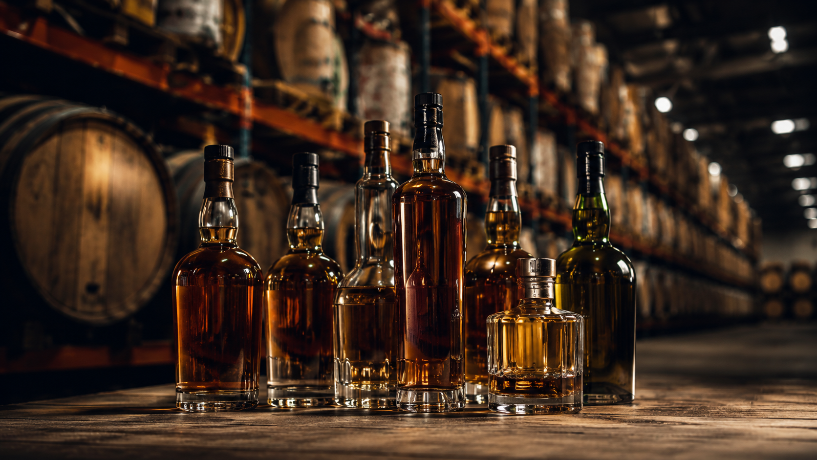 Whisky bottles in bonded warehouse environment